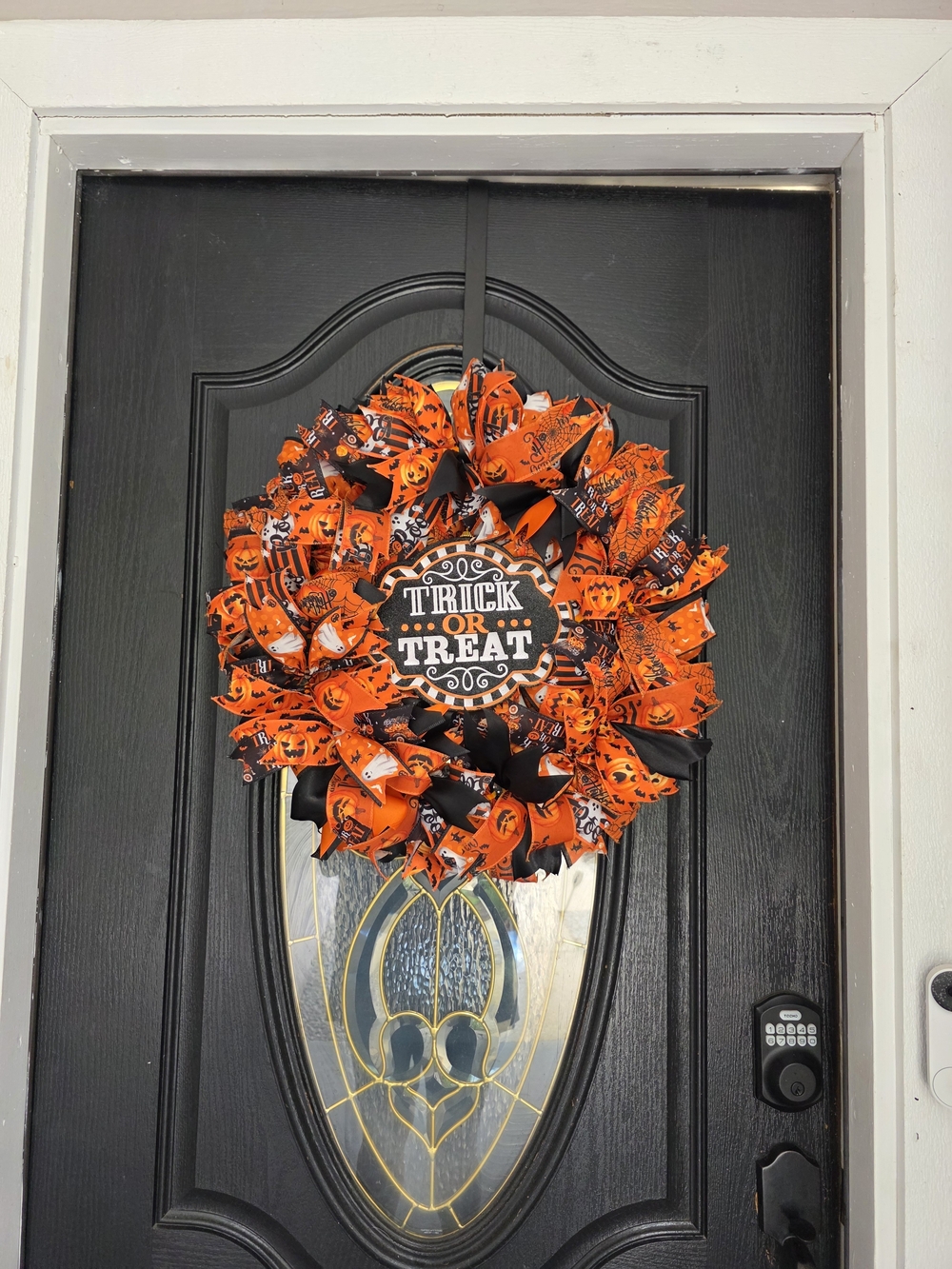 Halloween 'Trick or Treat' Orange & Black Wreath